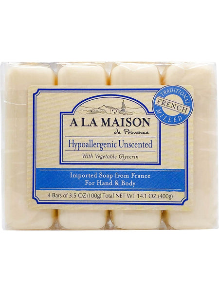 A La Maison de Provence, Hypoallergenic Unscented Bar Soap Value Pack, 4 Bars