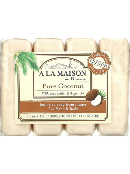 A La Maison de Provence, Pure Coconut Bar Soap Value Pack, 4 Bars