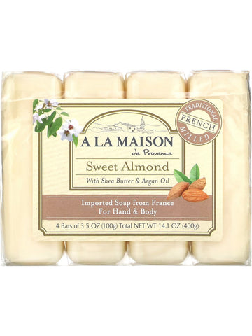 A La Maison de Provence, Sweet Almond Bar Soap Value Pack, 4 Bars
