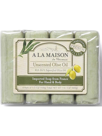 A La Maison de Provence, Unscented Olive Oil Bar Soap Value Pack, 4 Bars