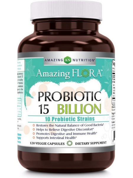 Amazing Flora, Probiotic 15 Billion, 10 Strains, 120 Veggie Capsules