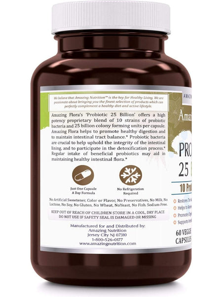 Amazing Flora, Probiotic 25 Billion, 10 Strains, 60 Veggie Capsules