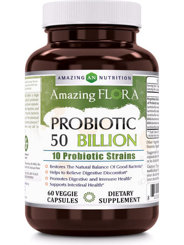 Amazing Flora, Probiotic 50 Billion, 10 Probiotic Strains, 60 Veggie Capsules