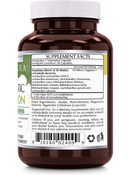 Amazing Flora, Probiotic 50 Billion, 10 Probiotic Strains, 60 Veggie Capsules