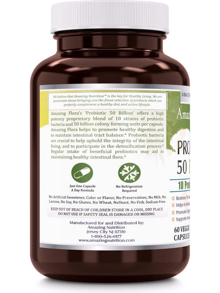 Amazing Flora, Probiotic 50 Billion, 10 Probiotic Strains, 60 Veggie Capsules