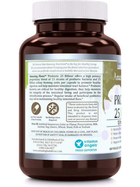 Amazing Flora, Probiotic 25 Billion, 13 Strains, 60 Veggie Capsules