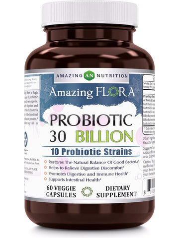 Amazing Flora, Probiotic 30 Billion, 10 Probiotic Strains, 60 Veggie Capsules