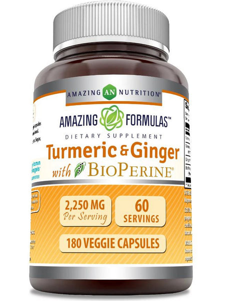 Amazing Formulas, Turmeric & Ginger with BioPerine, 2250 mg, 180 Veggie Capsules