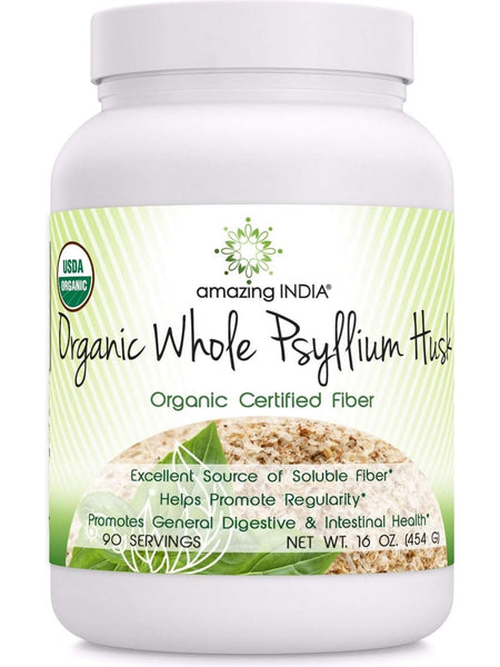 Amazing India, Organic Whole Psyllium Husk, 16 oz