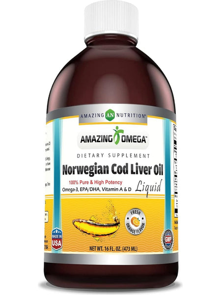 Amazing Omega, Norwegian Cod Liver Oil, Fresh Orange, 16 fl oz