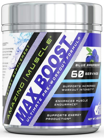 Amazing Muscle, Max Boost Ultimate Pre-Workout Formula, Blue Raspberry, 15.23 oz