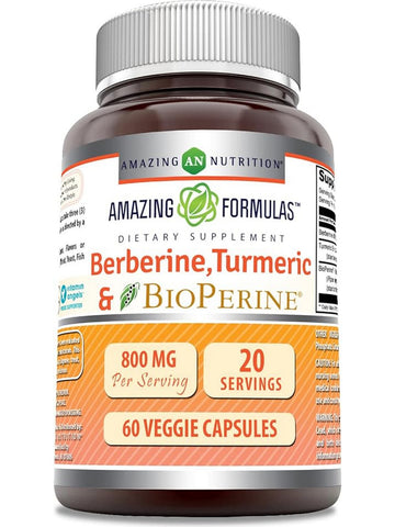 Amazing Formulas, Berberine, Turmeric & Bioperine, 800 mg, 60 Veggie Capsules