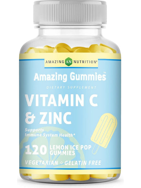 Amazing Nutrition, Amazing Gummies, Vitamin C & Zinc, 120 Lemon Ice Pop Gummies