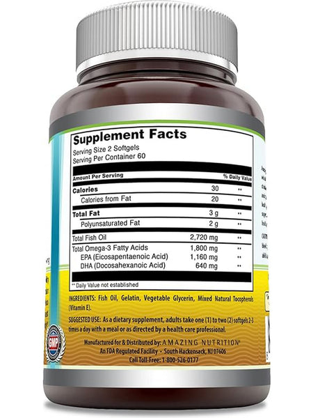 Amazing Omega, Triple Strength Fish Oil, 1360 mg, Fresh Lemon Flavor, 120 softgels