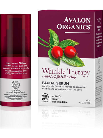 Avalon Organics, Wrinkle Therapy with CoQ10 & Rosehip Facial Serum, 0.55 oz