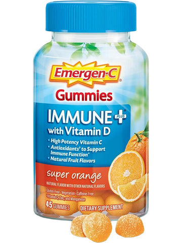 Emergen-C, Gummies, Immune Plus with Vitamin D, Super Orange, 45 Gummies