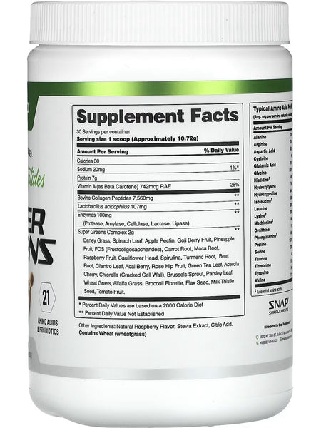 Snap Supplements, Collagen Peptides + Super Greens, 11.34 oz