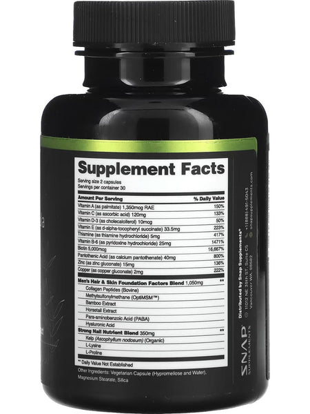 Snap Supplements, Hairtonic Hair and Beard Growth Formula, Biotin and Bamboo Extract, 60 Capsules