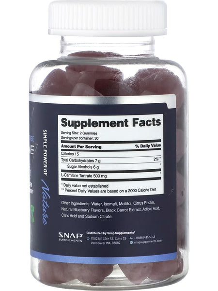 Snap Supplements, Sugar Free L-Carnitine, Blueberry, 60 Gummies