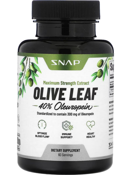 Snap Supplements, Maximum Strength Extract Olive Leaf 40% Oleuropein, 60 Servings