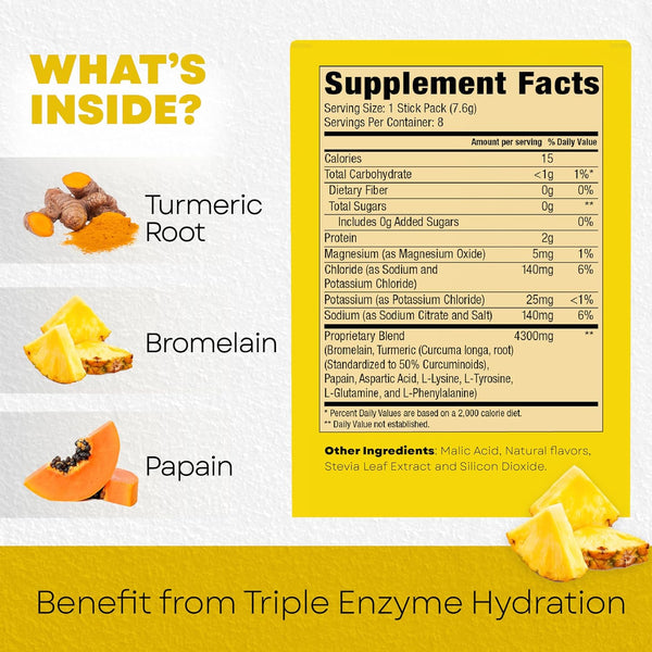 Bala Enzyme, Turmeric + Bromelain + Papain Triple Enzyme Hydration, Pineapple, 8 Single Serve Stick Packs