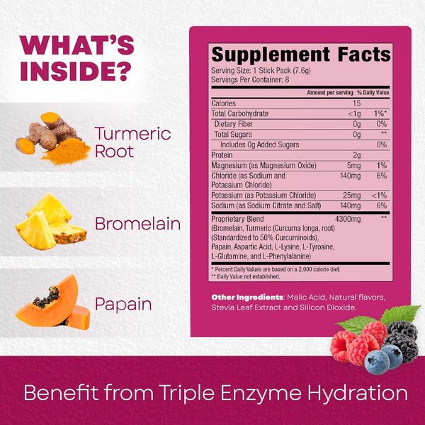 Bala Enzyme, Turmeric + Bromelain + Papain Triple Enzyme Hydration, Berry, 8 Single Serve Stick Packs