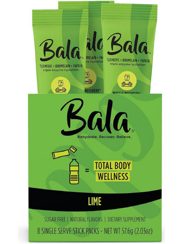 Bala Enzyme, Turmeric + Bromelain + Papain Triple Enzyme Hydration, Lime, 8 Single Serve Stick Packs