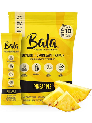 Bala Enzyme, Turmeric + Bromelain + Papain Triple Enzyme Hydration, Pineapple, 10 Single Serve Stick Packs