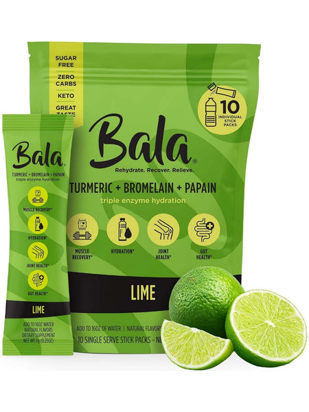 Bala Enzyme, Turmeric + Bromelain + Papain Triple Enzyme Hydration, Lime, 10 Single Serve Stick Packs