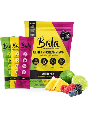 Bala Enzyme, Turmeric + Bromelain + Papain Triple Enzyme Hydration, Variety Pack, 12 Single Serve Stick Packs