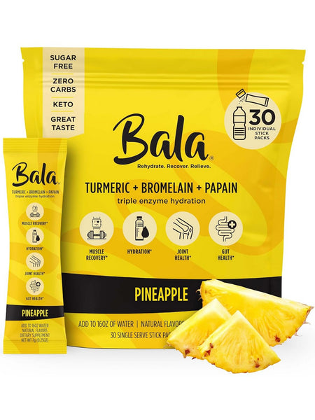 Bala Enzyme, Turmeric + Bromelain + Papain Triple Enzyme Hydration, Pineapple, 30 Single Serve Stick Packs