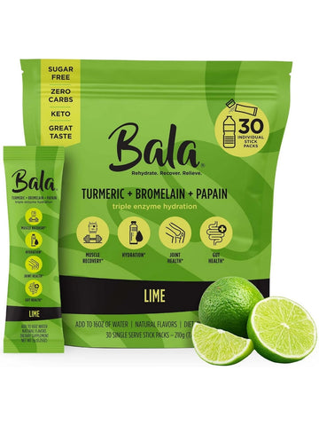 Bala Enzyme, Turmeric + Bromelain + Papain Triple Enzyme Hydration, Lime, 30 Single Serve Stick Packs