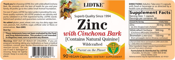 Lidtke, Zinc with Cinchona Bark, 90 Vegan Capsules