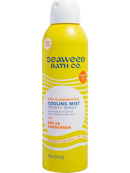 Seaweed Bath Co., Aloe & Peppermint Cooling Mist Sport + Spray SPF 60 Sunscreen, 6 fl oz