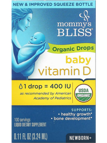 Mommy's Bliss, Organic Drops Baby Vitamin D, 400 IU, Newborn +, 0.11 fl oz