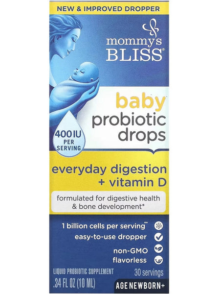 Mommy's Bliss, Baby Probiotic Drops, Everyday Digestion + Vitamin D, 400 IU, Age Newborn +, .34 fl oz