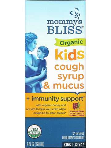 Mommy's Bliss, Organic Kids Cough Syrup and Mucus + Immunity Support, Kids 1-12 Yrs, 4 fl oz