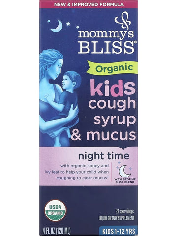 Mommy's Bliss, Organic Kids Cough Syrup and Mucus, Night Time, Kids 1-12 Yrs, 4 fl oz