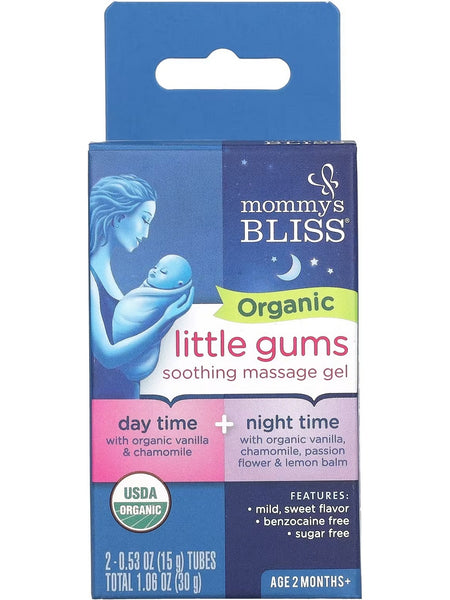 Mommy's Bliss, Organic Little Gums Soothing Massage Gel, Day Time + Night Time, Age 2 Months +, 2 Tubes, 0.53 oz each