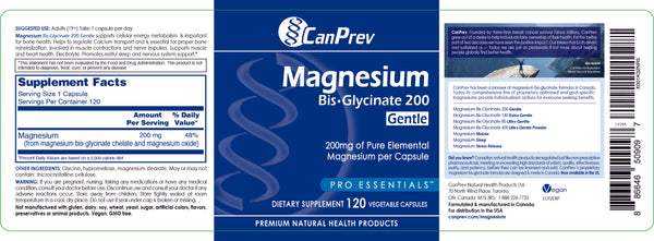 CanPrev, Magnesium Bis-Glycinate 200 Gentle, 200 mg, 120 Vegetable Capsules