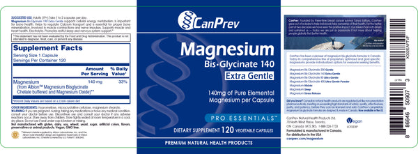 CanPrev, Magnesium Bis-Glycinate 140 Extra Gentle, 140 mg, 120 Vegetable Capsules