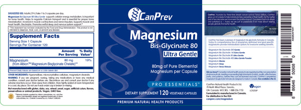 CanPrev, Magnesium Bis-Glycinate 80 Ultra Gentle, 80 mg, 120 Vegetable Capsules