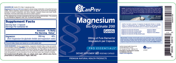 CanPrev, Magnesium Bis-Glycinate 200 Gentle, 200 mg, 60 Vegetable Capsules