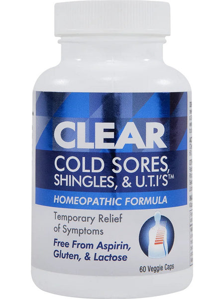 Clear Products, Clear Cold Sores, Shingles and U.T.I.'s, Homeopathic Formula, 60 Veggie Caps