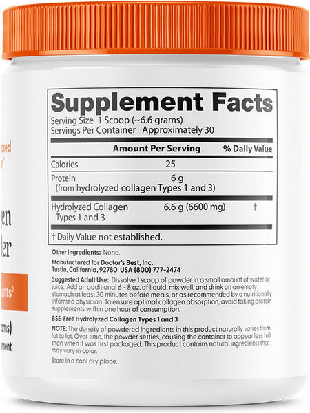 Doctor's Best, Collagen Types 1 & 3, 200 grams powder