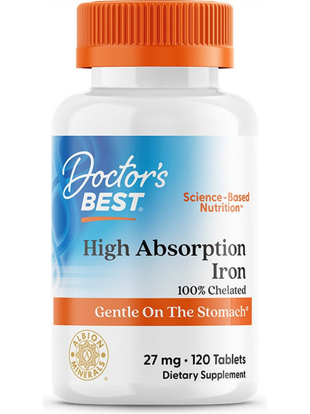 Doctor's Best, Iron, Chelated, 120 tabs