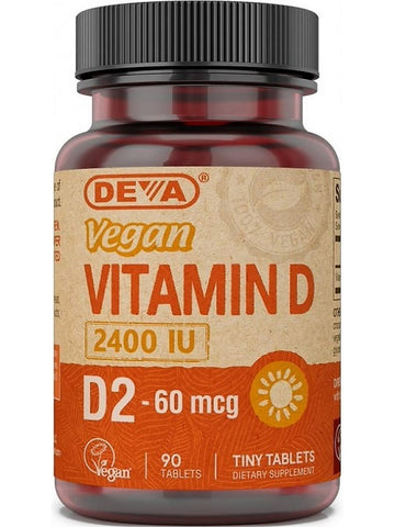 DEVA Nutrition, Vegan Vitamin D, D2-60 Mcg, 2400 IU, 90 Tablets