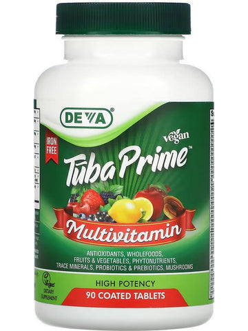 DEVA Nutrition, Vegan Tuba Prime Multivitamin & Mineral, Iron Free, 90 Coated Tablets