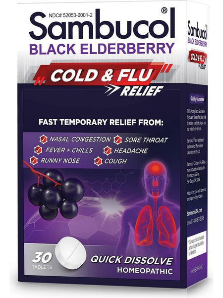 Sambucol, Black Elderberry Cold & Flu Relief, 30 Tablets