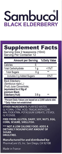 Sambucol, Black Elderberry Sugar Free Immune Syrup, 4 fl oz